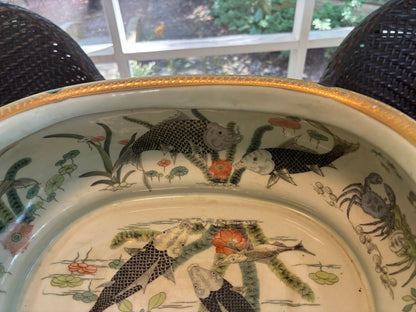 Stunning 18” Handpainted black and gold footbath  planter on stand!