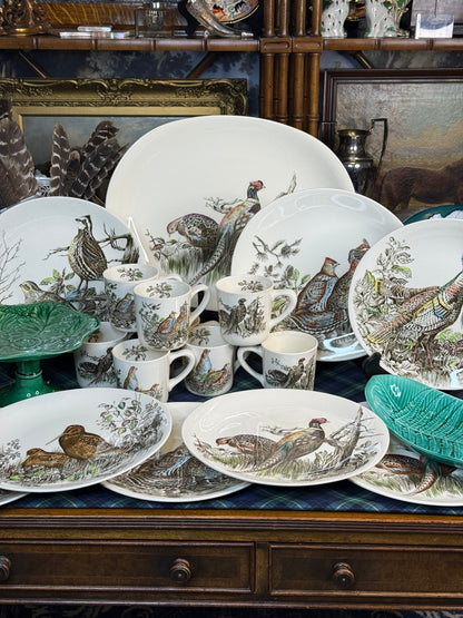 Vintage Johnson Brothers “Game Birds”English Dinnerware Set | 17 Pieces | 8 Dinner Plates, 8 Mugs & Large Platter | Vintage England