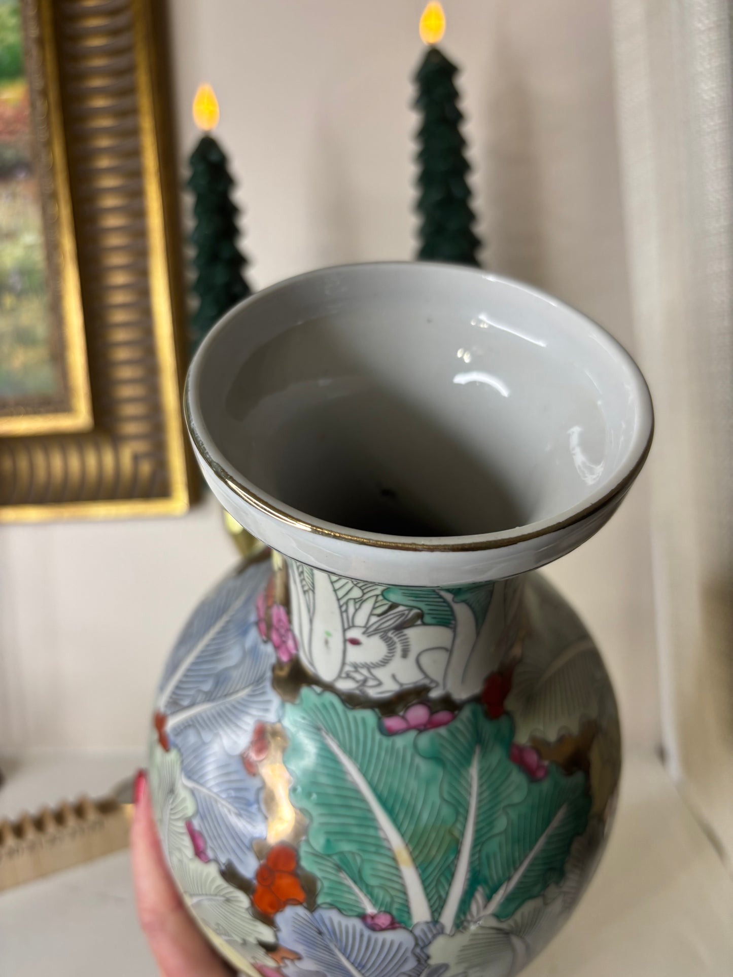 Gorgeous Bok Choy 12 1/4” Vase with bunnies!