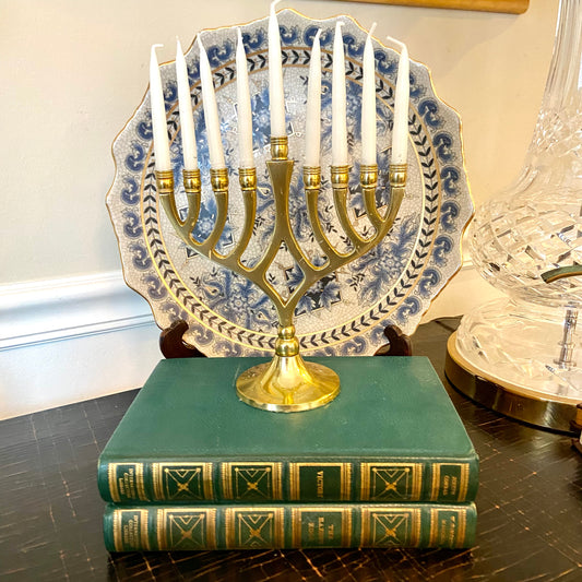 Vintage brass Menorah candle holder for Hanukkah holiday
