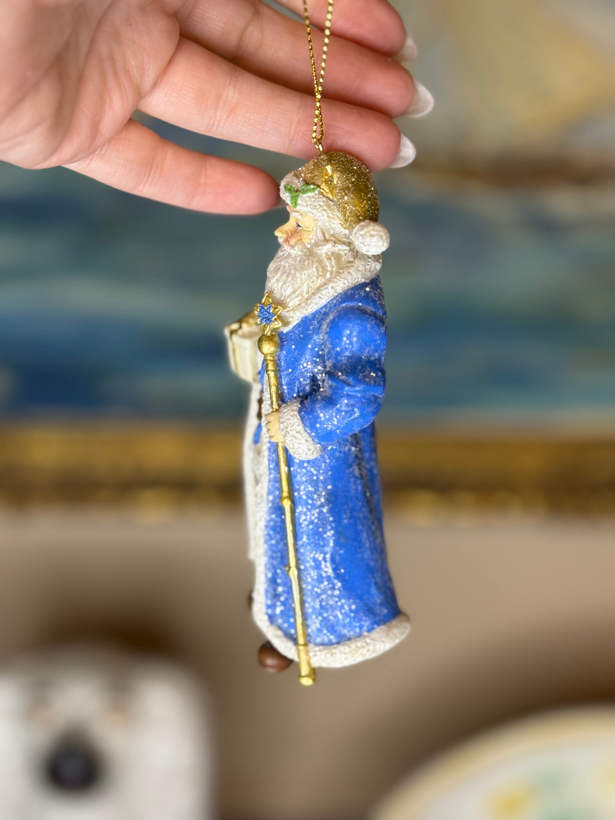 Kurt S. Adler | Blue & Gold Santa Glass Christmas Ornaments | Style 1