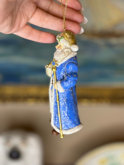 Kurt S. Adler | Blue & Gold Santa Glass Christmas Ornaments | Style 1