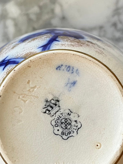 Antique Late 1800’s Doulton Burslem Gilded Flow Blue Vase - Marked - Stamped - Numbered - Signed