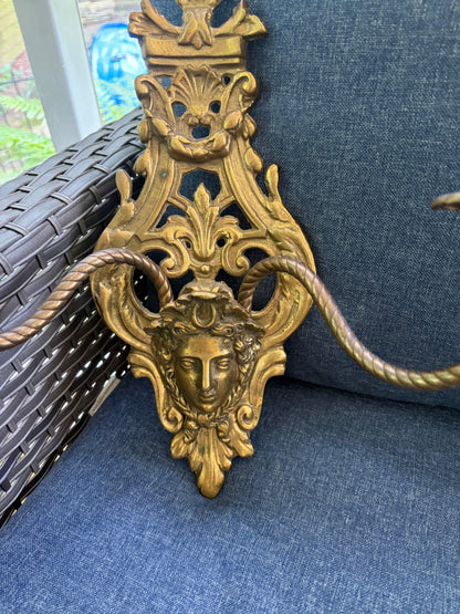 Antique Victorian Figural Brass Wall Sconces with two arms pair!