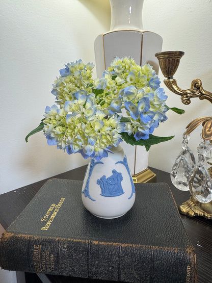 Wedgwood white and blue bud vase 5”