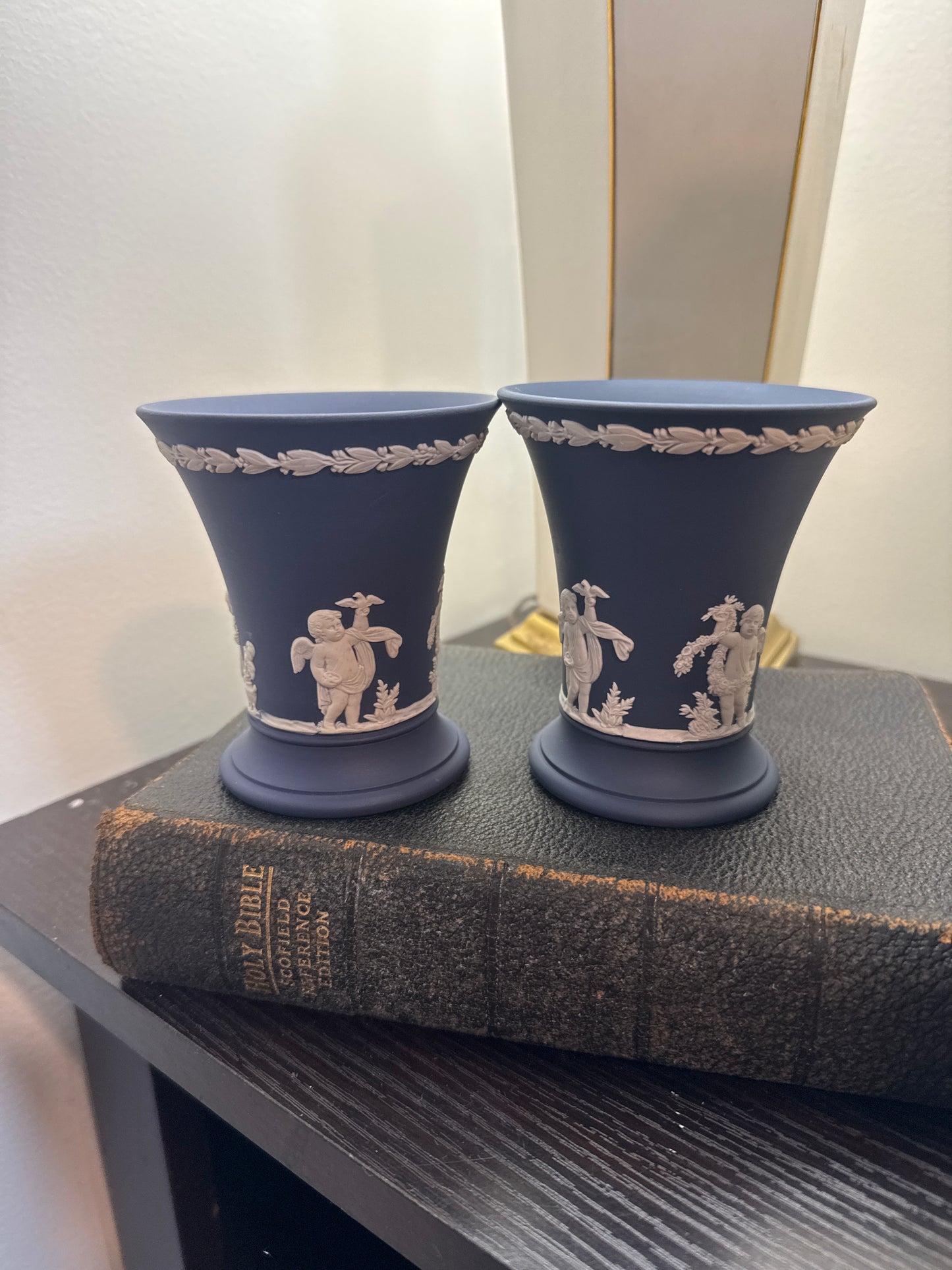 Wedgwood royal blue vases pair