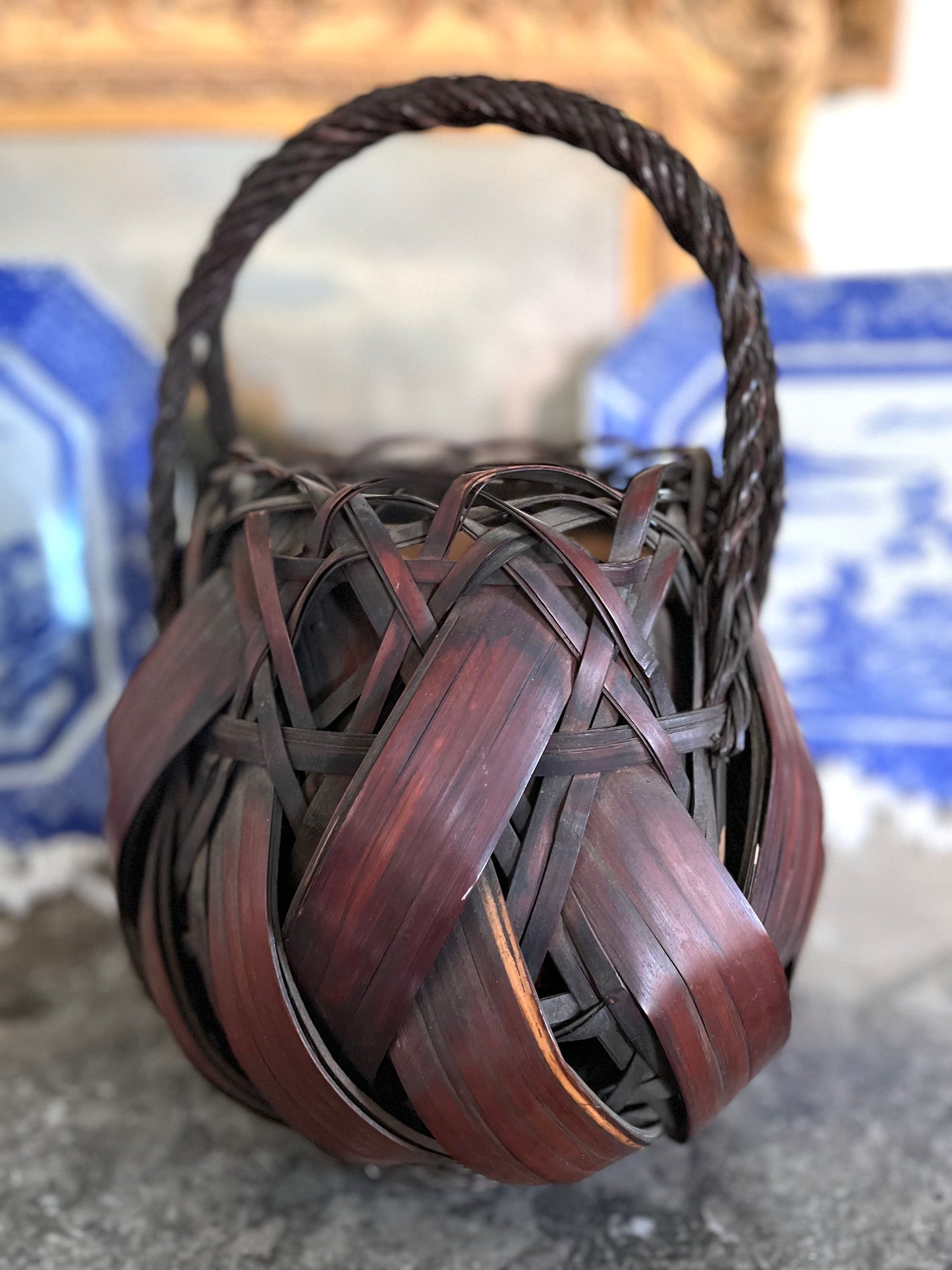 Sculptural Antique Japanese Bamboo Ikebana (Flower) Basket