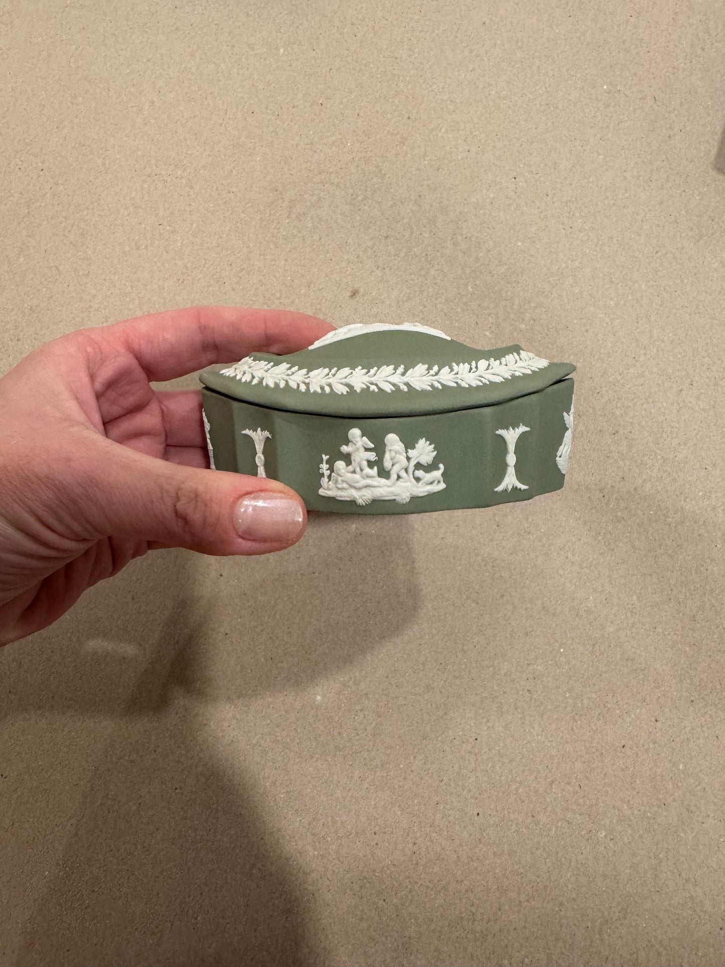 Reserved Wedgwood cherub oval trinket dish green