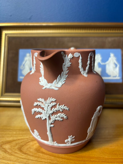 Wedgwood Jasperware terracotta pitcher with gorgeous floral borders!