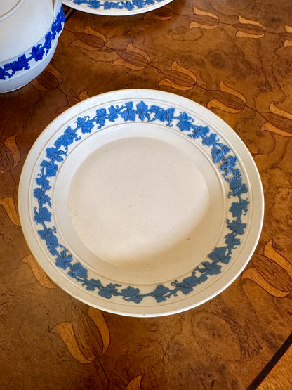 Antique Wedgwood Smear-Glazed Stoneware Shallow Bowl with Lavender Sprigged Grapes
