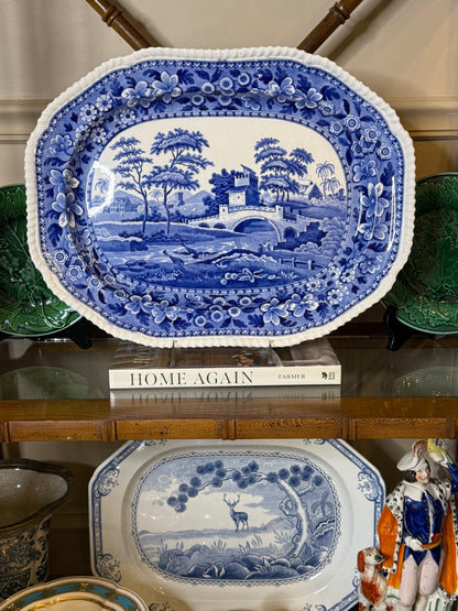 Antique 19x14.5" Copeland Spode's Tower Large Platter | Circa 1900 | Blue Transferware Serving Platter | Style #DA4492
