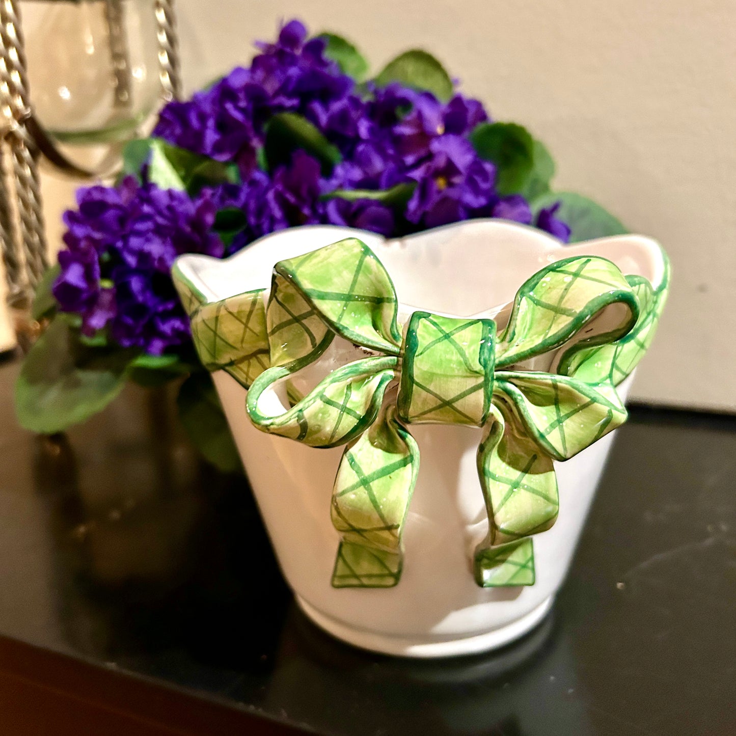 Sweet green plaid vintage planter