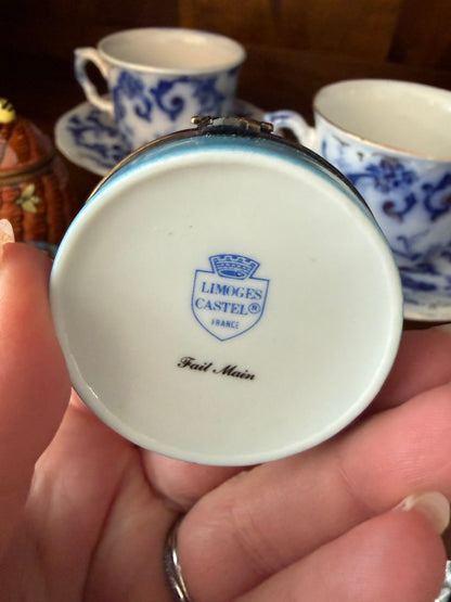 Vintage Limoges Hand Painted Blue Box