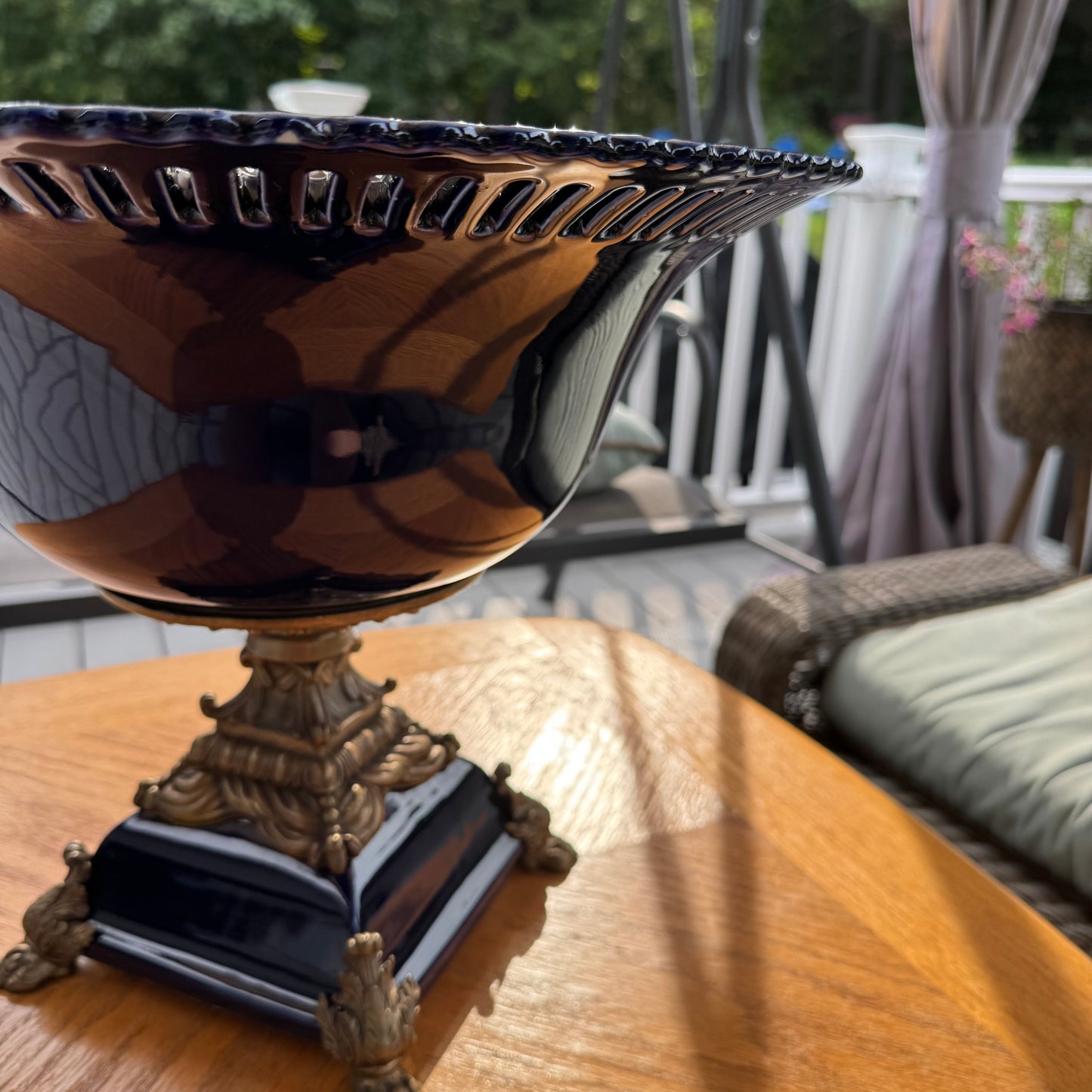 Live 09/01 porcelain bronze royal blue large compote