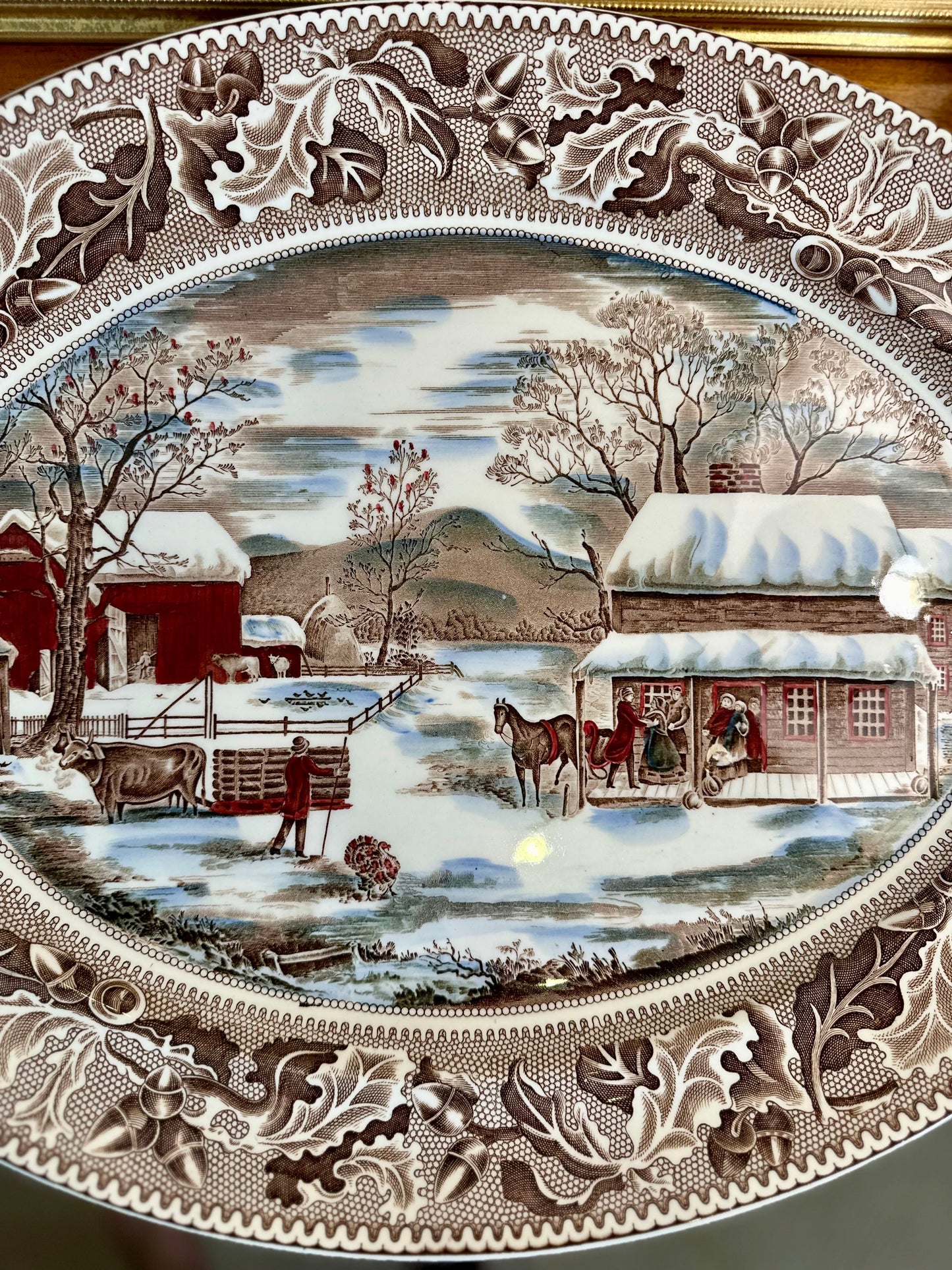 Vintage Johnson Brothers “Historic America" Holiday Platter, Made in England, 20"