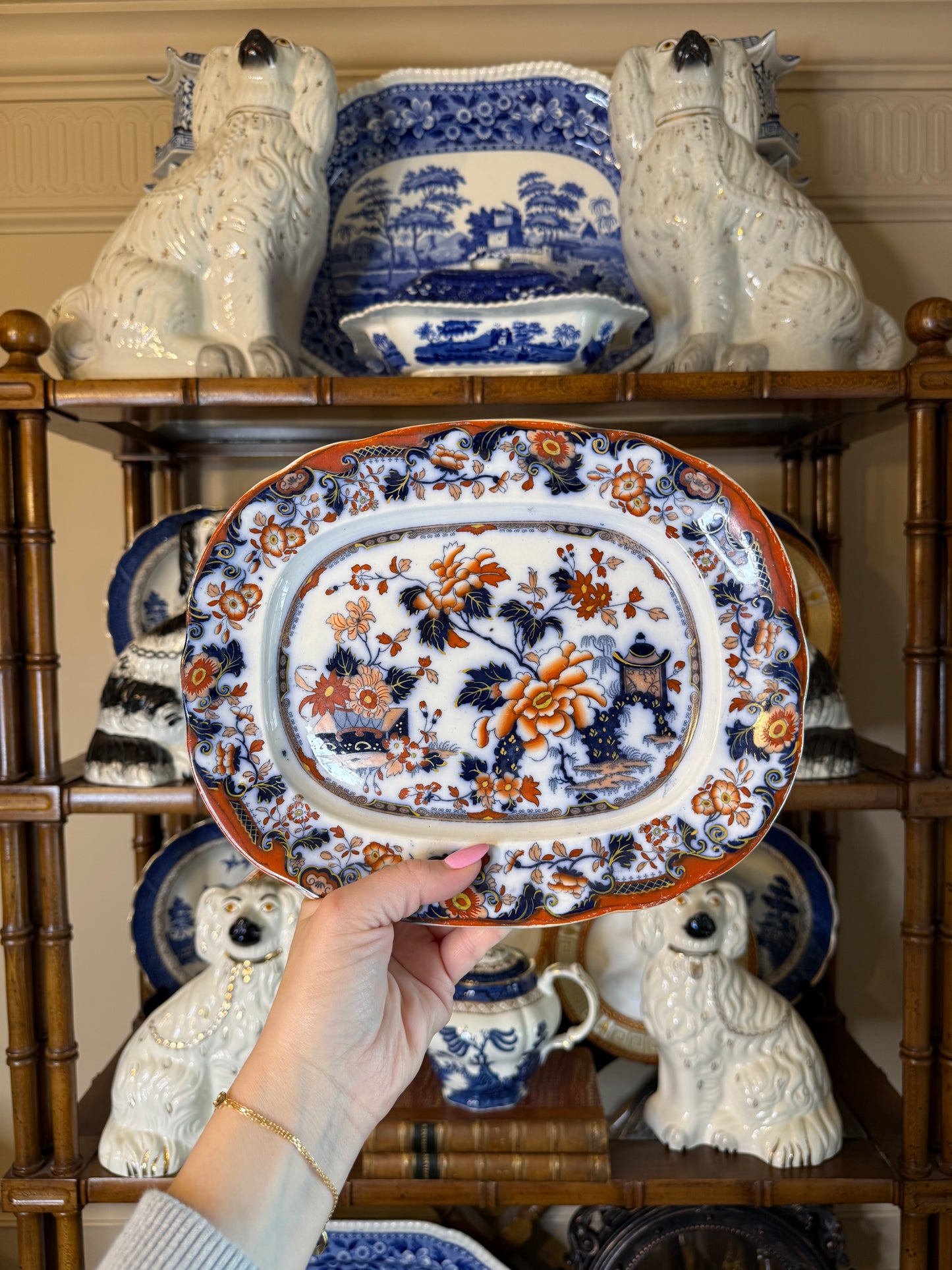 Antique English Davenport Imari Oval Serving Platter | Ironstone | 10.5” x 8.5” | c.1835–1855