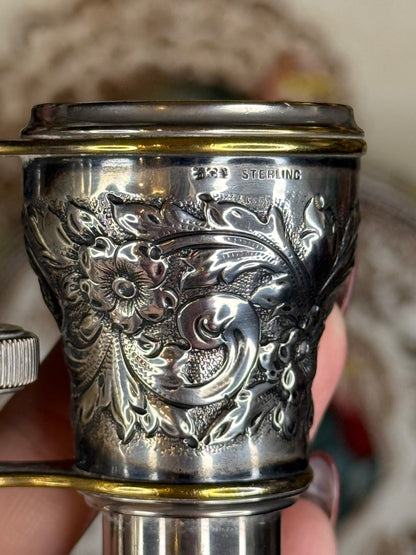 Antique Lemaire Paris French Sterling Silver Opera Glasses, Repoussé Floral & Gilt Theater Binoculars, c.1890–1910, 4” x 3”