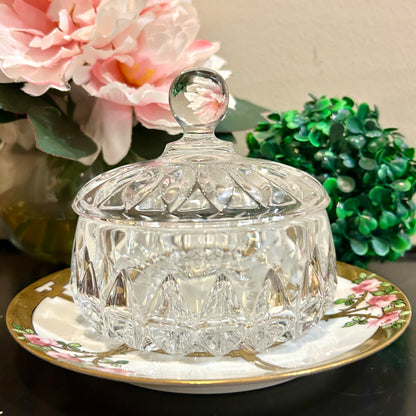 Sparkling Vintage lidded candy dish or trinket jar