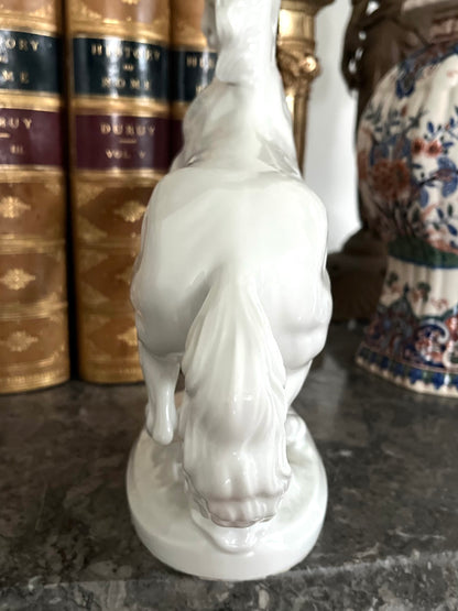 Majestic Blanc de Chine Wier Rearing Stallion Statue - Marked