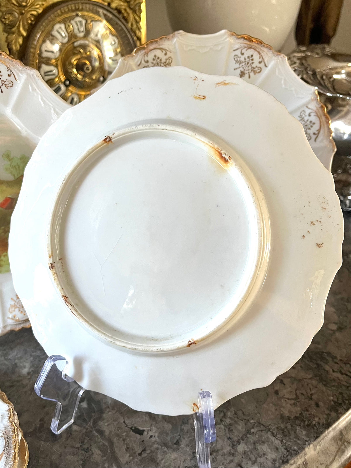 Beautiful Set of 6 Antique Gilded Fish Plates