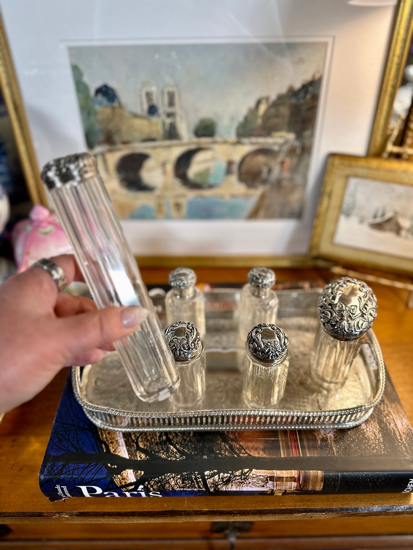 Beautiful Victorian Mappin & Webb Cut Glass & Sterling Silver Vanity Set, c. 1896