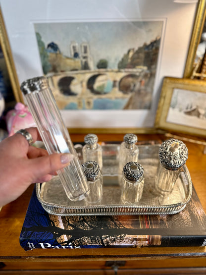 Beautiful Victorian Mappin & Webb Cut Glass & Sterling Silver Vanity Set, c. 1896