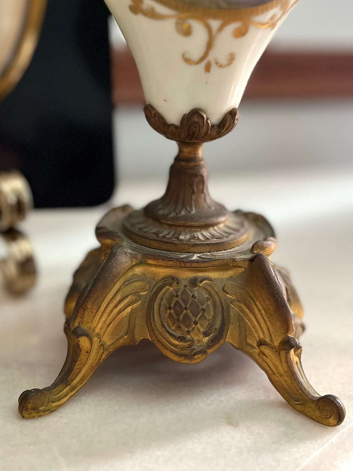 Pair of French Hand-Painted Pastoral Porcelain & Bronze Garniture Urns