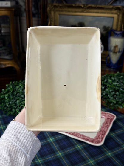 Vintage Mason’s Vista Pink Transferware Covered Cheese Dish & Underplate | England