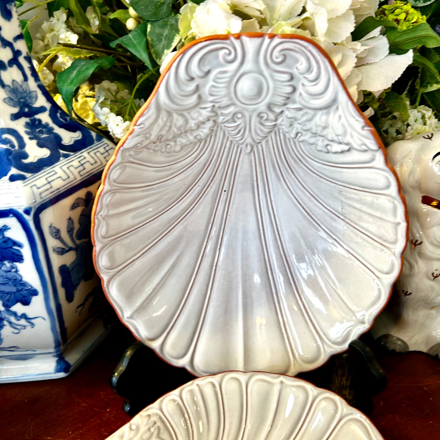 Set of two designer terra cotta clam shell bowls by Loneoak & Co.