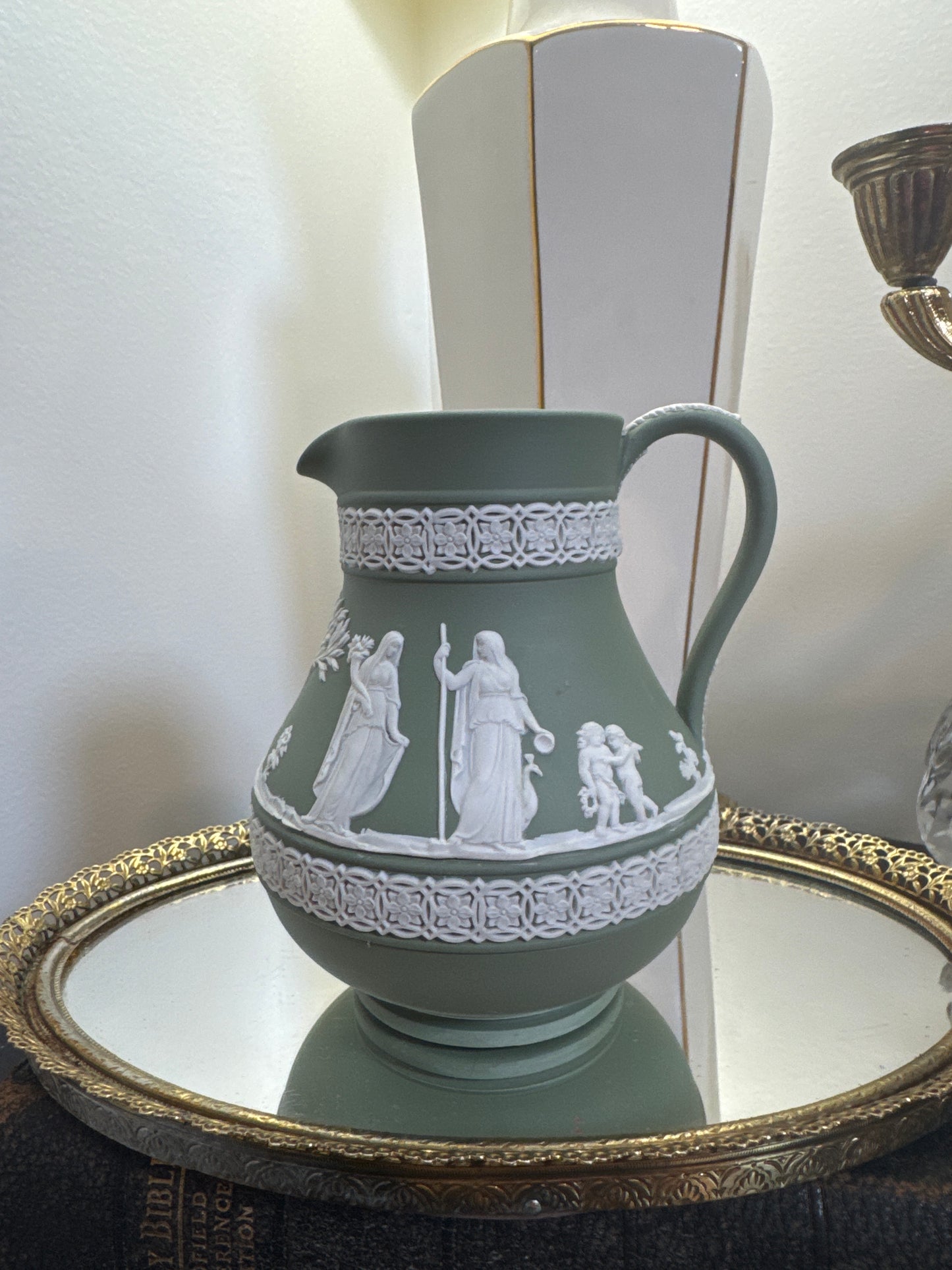Wedgwood sage green white 5” tall