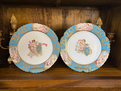 Gorgeous Pair of Cherub 11” Charger Hand Painted Gilt Charger Plates