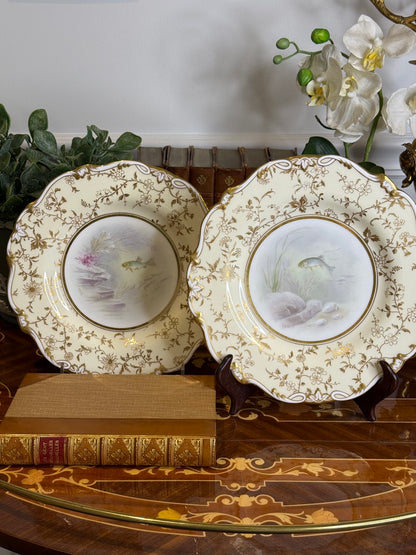 Pair of Minton Hand-Painted Fish Cabinet Plates by Albert H. Wright | Davis Collamore New York | c.1895 | #DA3143