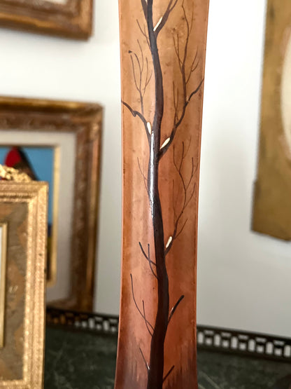 Live 06/29 French Enameled Art Glass Vase — Bare Winter Tree, Bronze Mount, Art Nouveau c. 1900