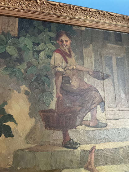Fabulous Original Genre Oil Painting After Toby E. Rosenthal – He Who Laughs Last, Laughs Best – Dated 1942/Signed G. F. Brand