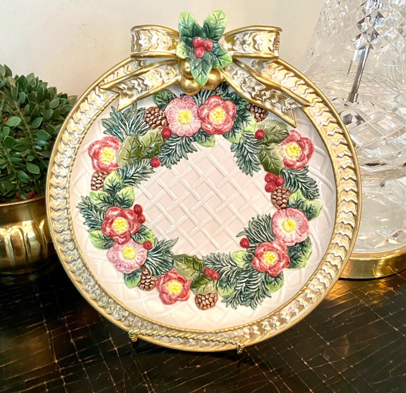 Vintage Fitz & Floyd Gold Bow Ribbon wreath plate