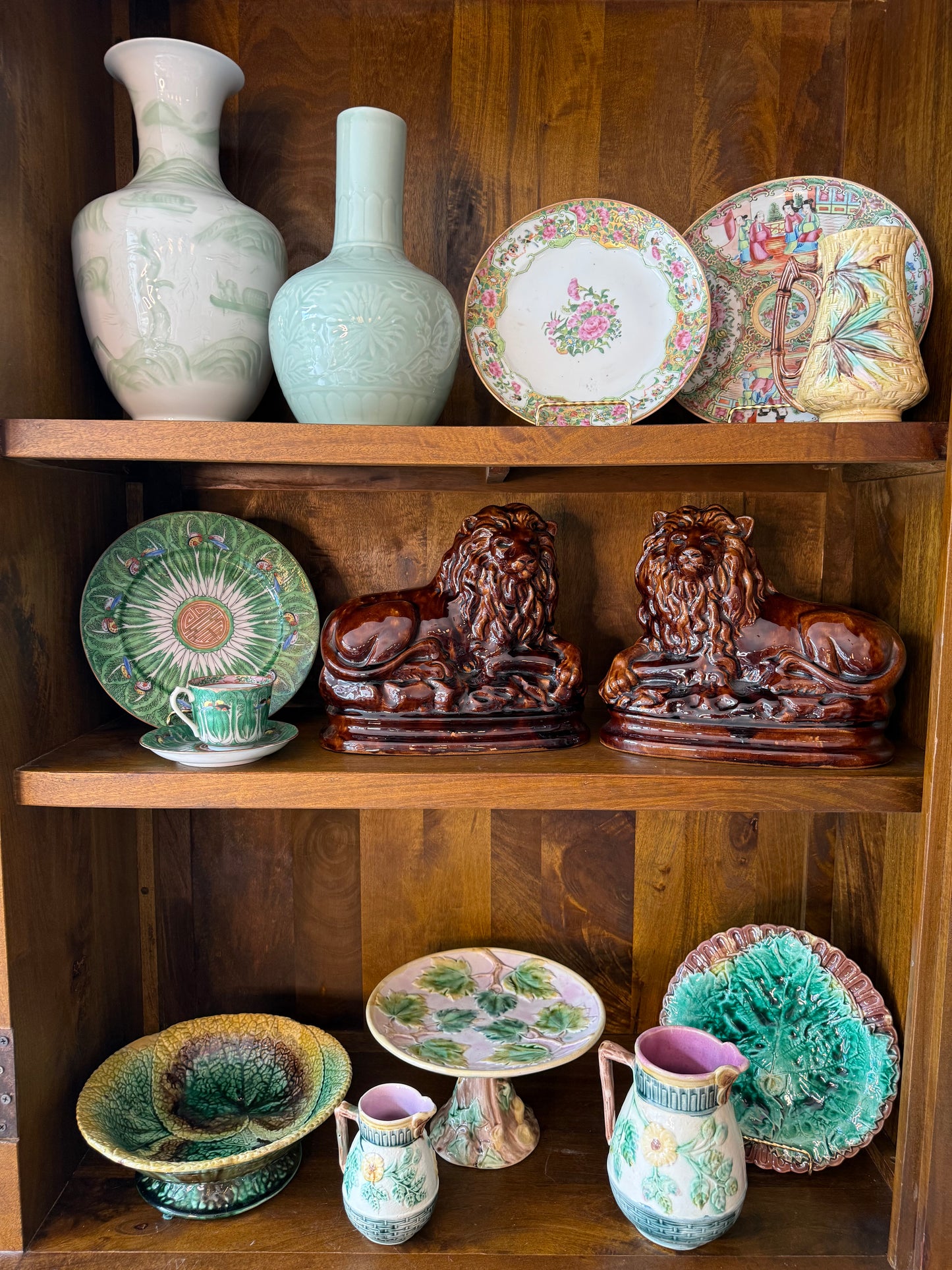 Antique English Majolica 6.5” Basketweave & Bamboo Pitcher by Banks & Thorley