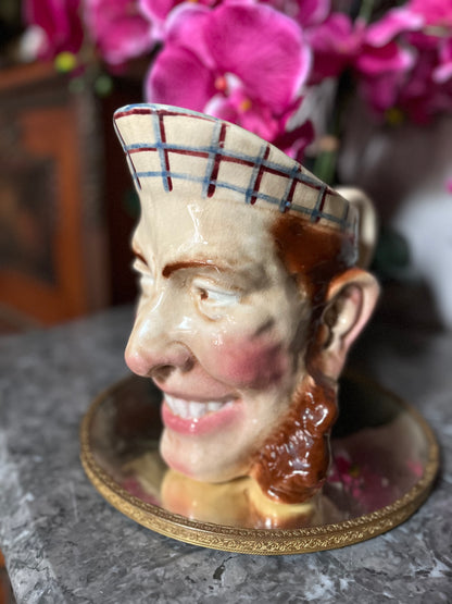 Antique French Whimsical Sarreguemines Fisherman Jug