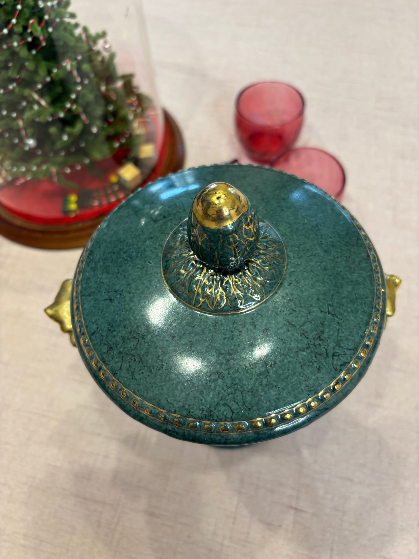 Decorative Green and Gold lidded jar!
