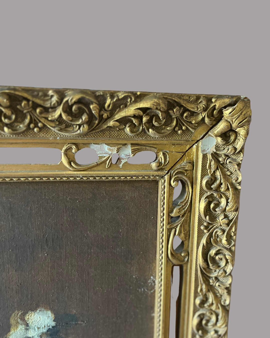 Gorgeous Large Signed Moody Floral Still Life - Fine Oil On Canvas/Elegant Pierced Wood Original Frame With Brass Name Plaque