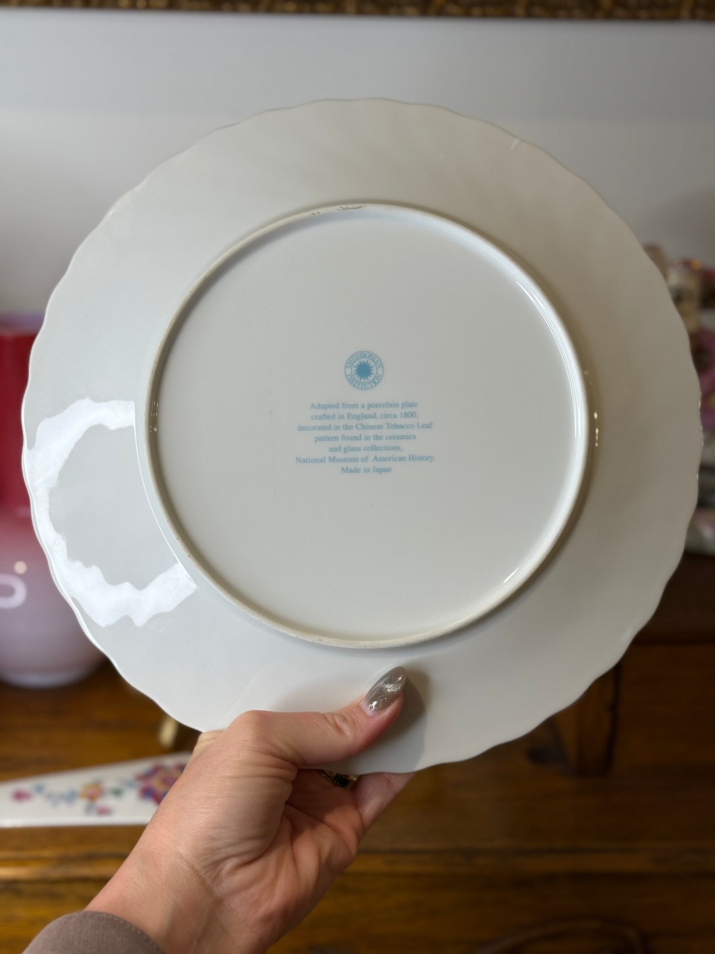 Smithsonian Tobacco Leaf Porcelain 10.5”D Plate & Server | Museum Collection Reproduction, Made in Japan