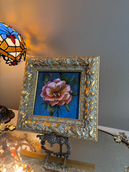 Original oil painting of a pink yellow rose