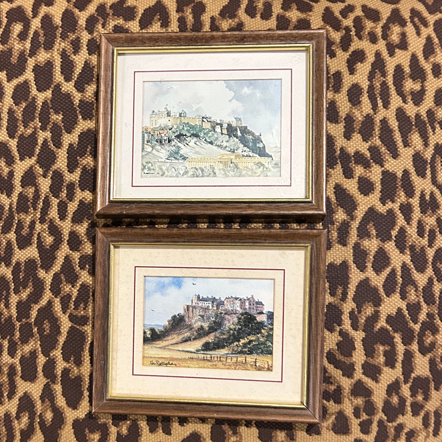 Darling set of 2 vintage landscapes in rich wood and gold gilt frames wall art