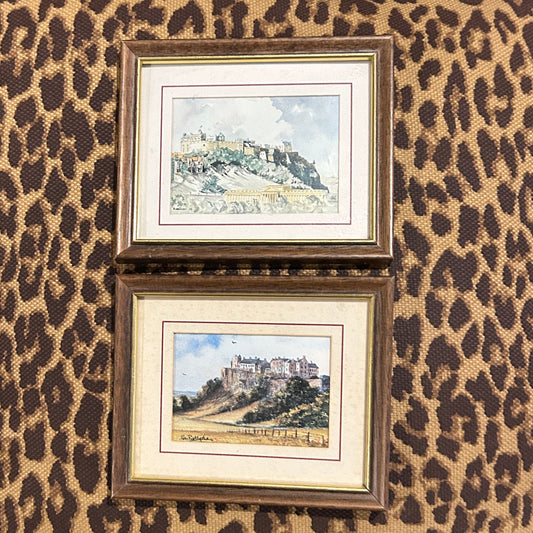 Darling set of 2 vintage landscapes in rich wood and gold gilt frames wall art