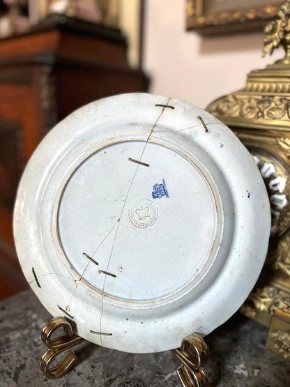 Very Early 1800’s Clews England Historical Blue Castle Plate Pearlware - Staple Repair Double Stamped And Warranted.
