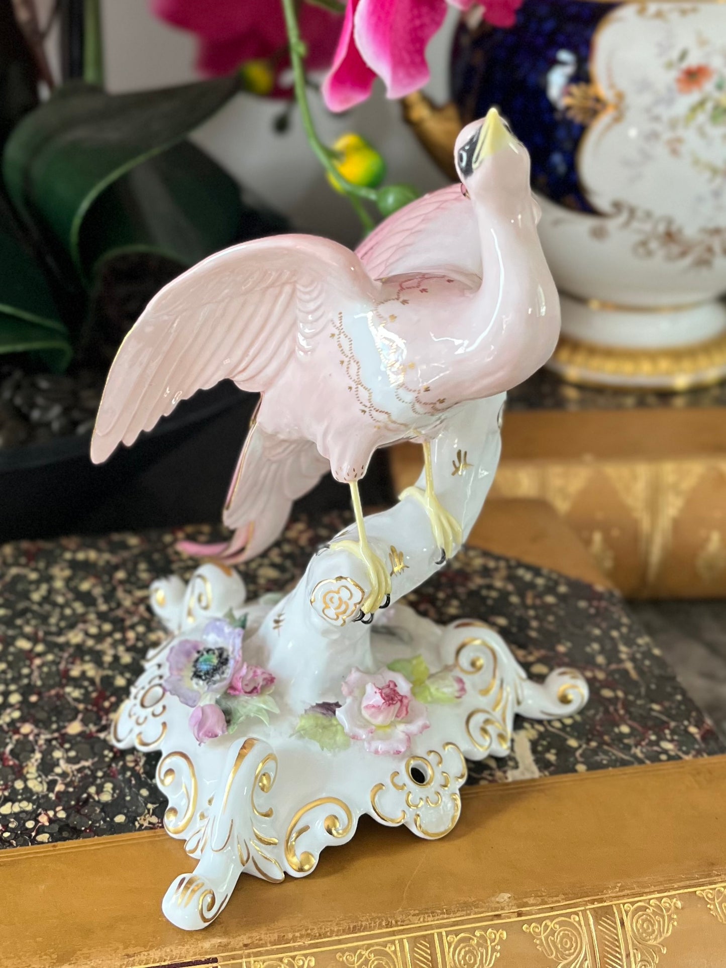 Live 08/04 Royal Crown Derby Chelsea Bird Figurine | Hand Painted Porcelain | Pink Bird | England Mark Dates 1954-1965