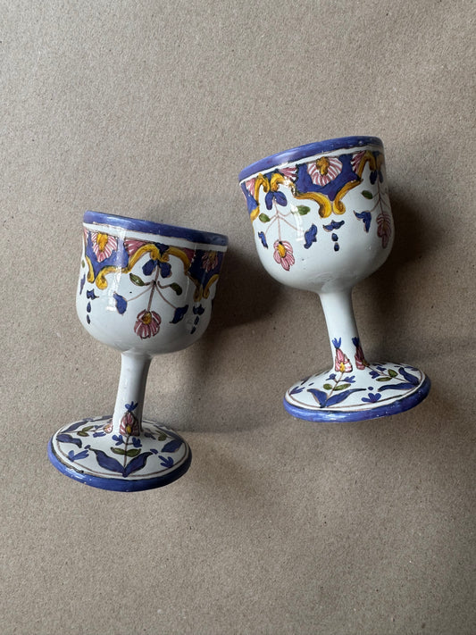 Pair of Vintage Hand-Painted Portuguese Pottery Goblets – F.F. Marquês, Alcobaça