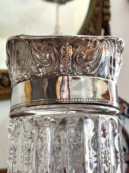 Live 09/20 Gorgeous Cut Victorian EAPG Pressed Glass Pitcher with Ornate Silverplate Mount l