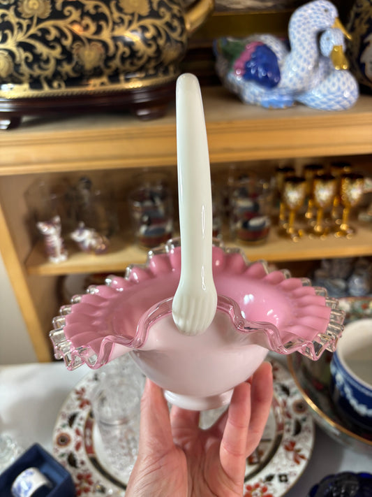 Fenton ruffled edges pink and white basket!