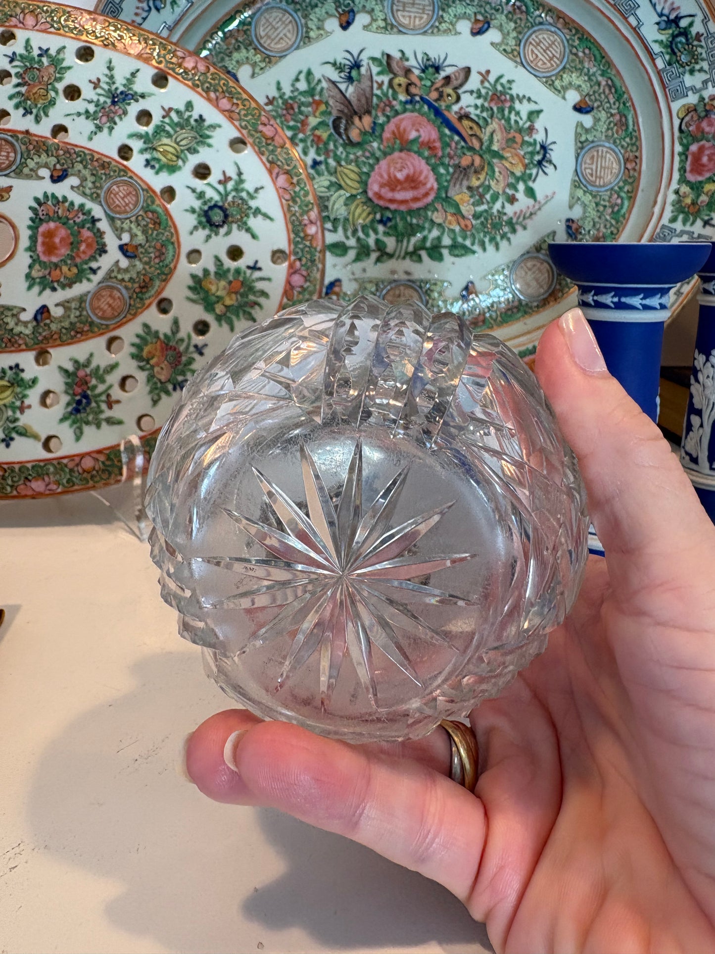 Sterling topped cut crystal Vanity Jar