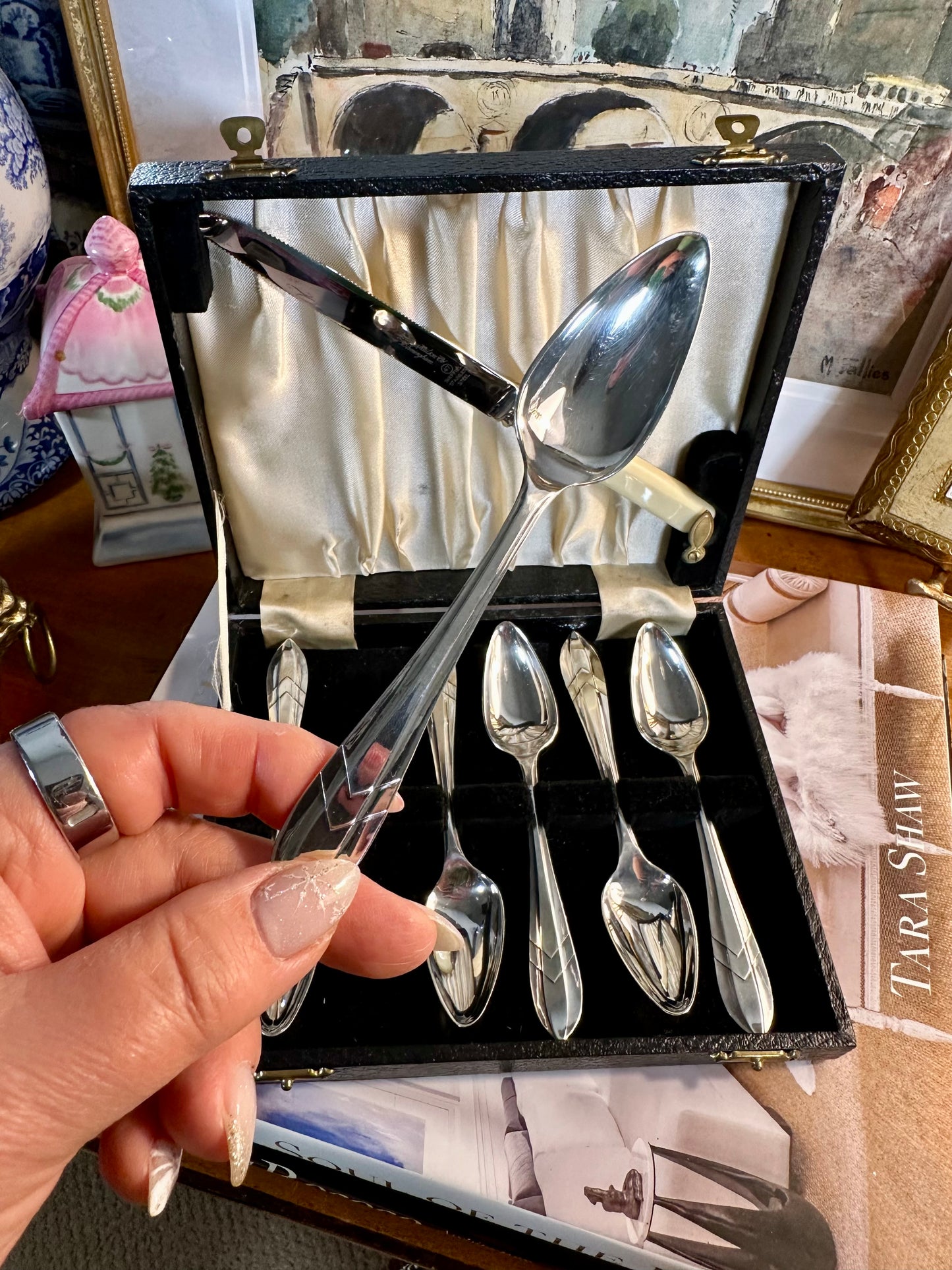 Yeoman Silver Plate EPNS Grapefruit Spoons & Knife Set | Sheffield, England | c. 1950s